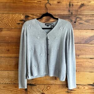 Jeanne Pierre Cotton Embroidered Gray sweater cardigan size small